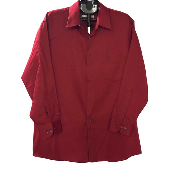 Geoffrey Beene Other - Geoffrey Beene Men Red Sateen Dress Shirt XL 17.5 32/33 Wrinkle Free Button Down